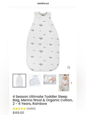 Woolino 4-Season Toddler Sleep Bag in Rainbow Print - White/Pink